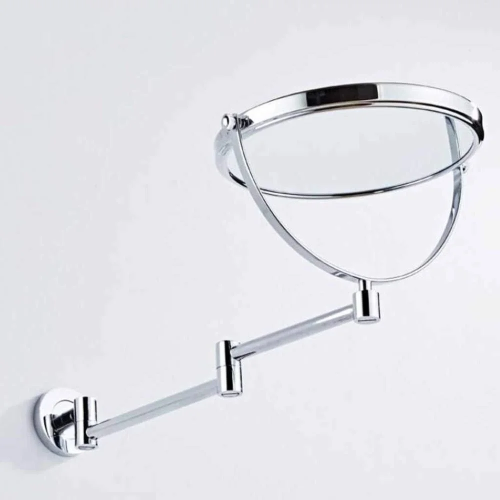 آینه آرایشی، آینه گرد دیواری دو طرفه با قابلیت افزایش طول برای اصلاح صورت در اتاق خواب (رنگ: مشکی، اندازه: 10X) (نقره ای 7X)