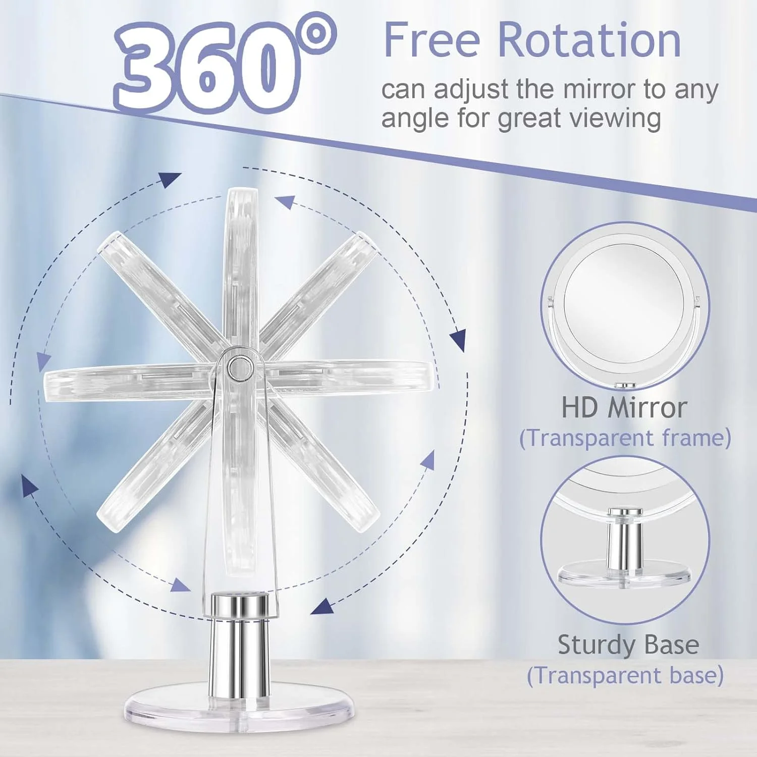 آینه آرایشی با پایه، بزرگنمایی 1X/15X دو طرفه با قابلیت چرخش 360 درجه، آینه رومیزی قابل حمل 6.25 اینچی برای آرایش و اصلاح آینه آرایشی با پایه، بزرگنمایی 1X/15X دو طرفه با قابلیت چرخش 360 درجه، آینه رومیزی قابل حمل 6.25 اینچی برای آرایش و اصلاح