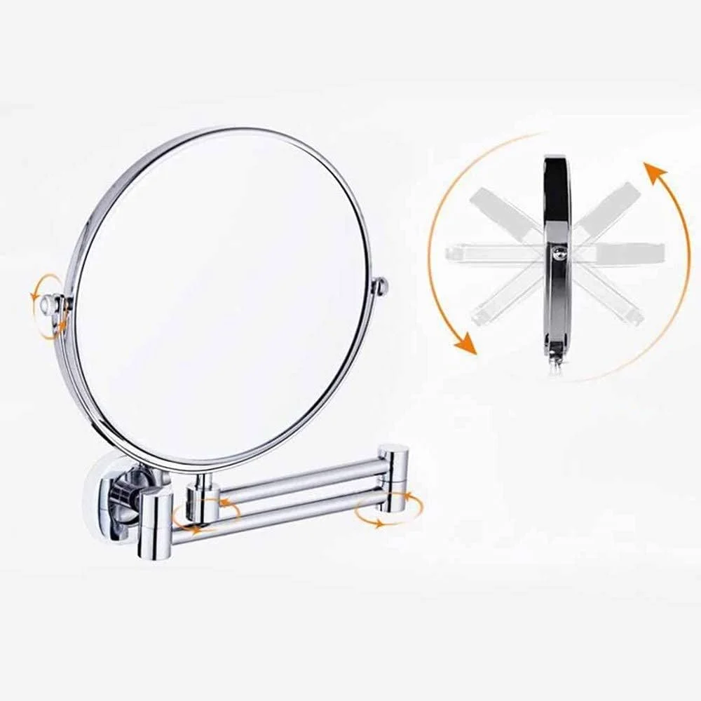 آینه آرایشی، آینه گرد دیواری دو طرفه با قابلیت افزایش طول برای اصلاح صورت در اتاق خواب (رنگ: مشکی، اندازه: 10X) (نقره ای 7X)