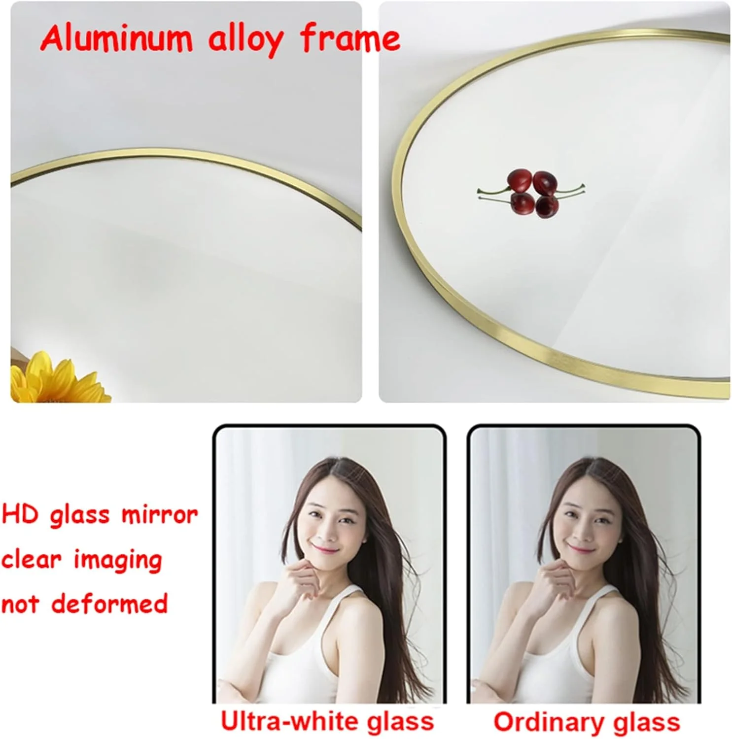 آینه نامنظم خلاقانه حمام، قاب آلومینیومی برس خورده، آینه دیواری تزئینی طلایی، آینه نامتقارن، آینه بزرگ روشویی، مناسب اتاق نشیمن، اتاق خواب، راهروی ورودی حمام (اندازه: 60cmX80cm)