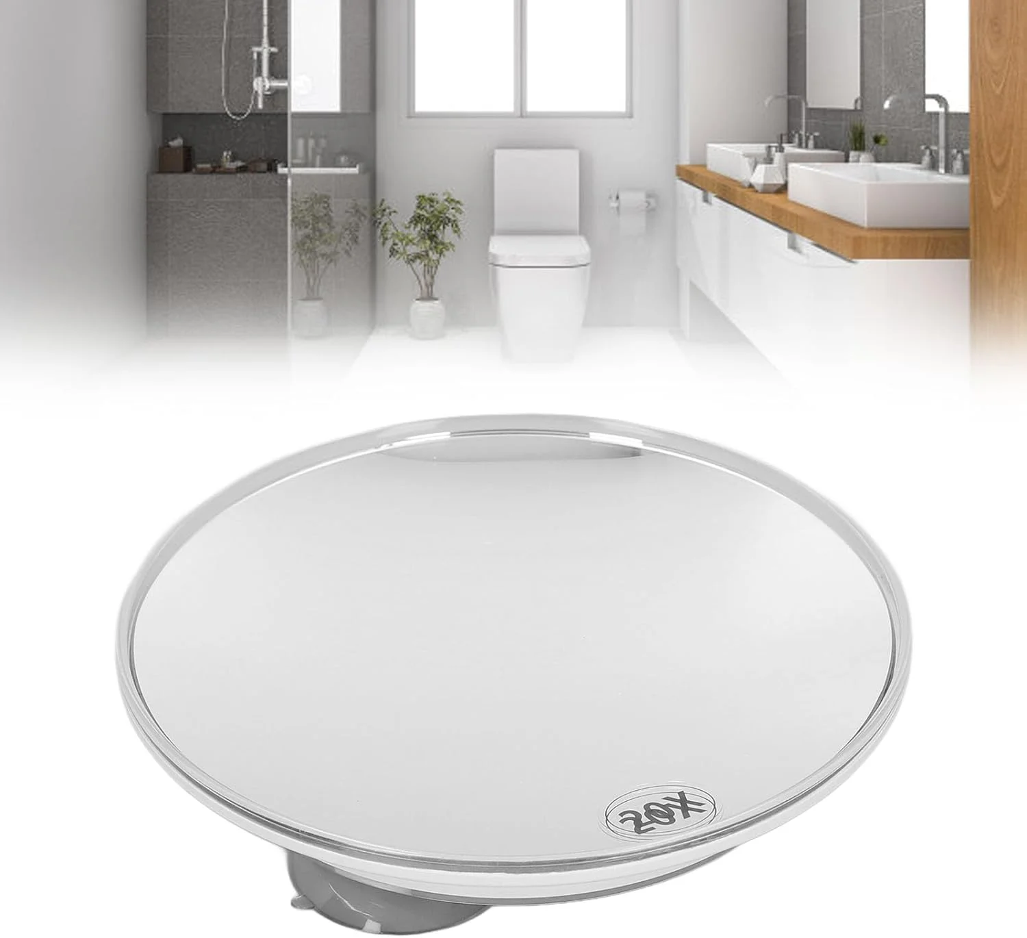 آینه بزرگنمایی 20 برابر Cryfokt، آینه آرایشی حمام با قطر 15 سانتی متر، دید واضح و صرفه جویی در فضا با 3 مکنده، گرد، سبک وزن و مکش قوی برای مسافرت (سفید)