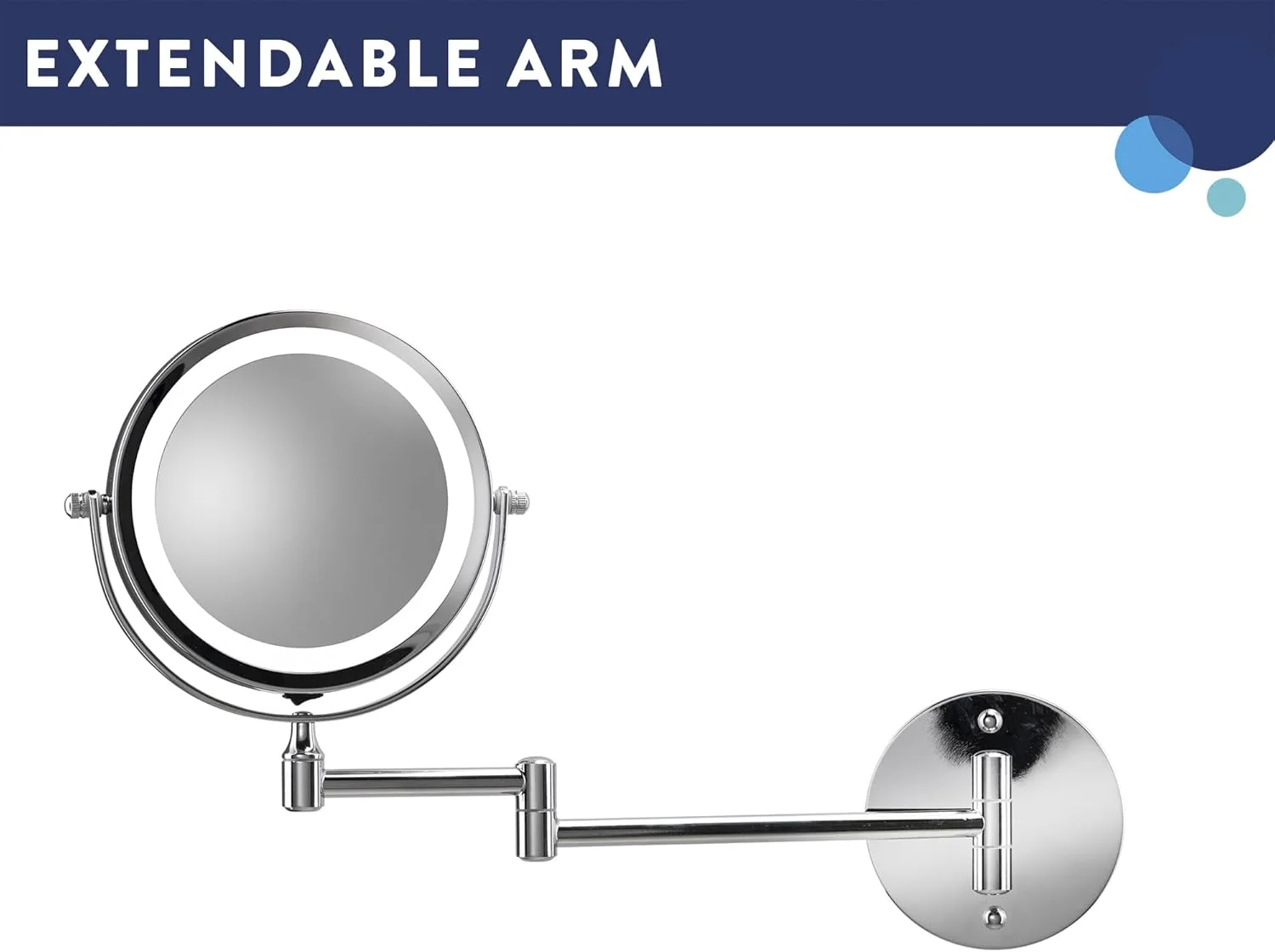 آینه آرایشی بزرگنمایی دار و چراغ دار تاشو Croydex، نصب دیواری کروم، آینه حمام چرخان 360 درجه با چراغ های LED، با باتری کار می کند، دو طرفه، بزرگنمایی 3x/1x