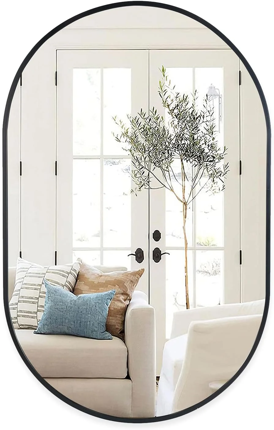 آینه بیضی شکل دایونگ برای حمام، 76x51 سانتی متر، قاب آلیاژ آلومینیوم، آینه تزئینی با کیفیت بالا برای نصب روی دیوار در حمام، دستشویی، اتاق خواب، ورودی