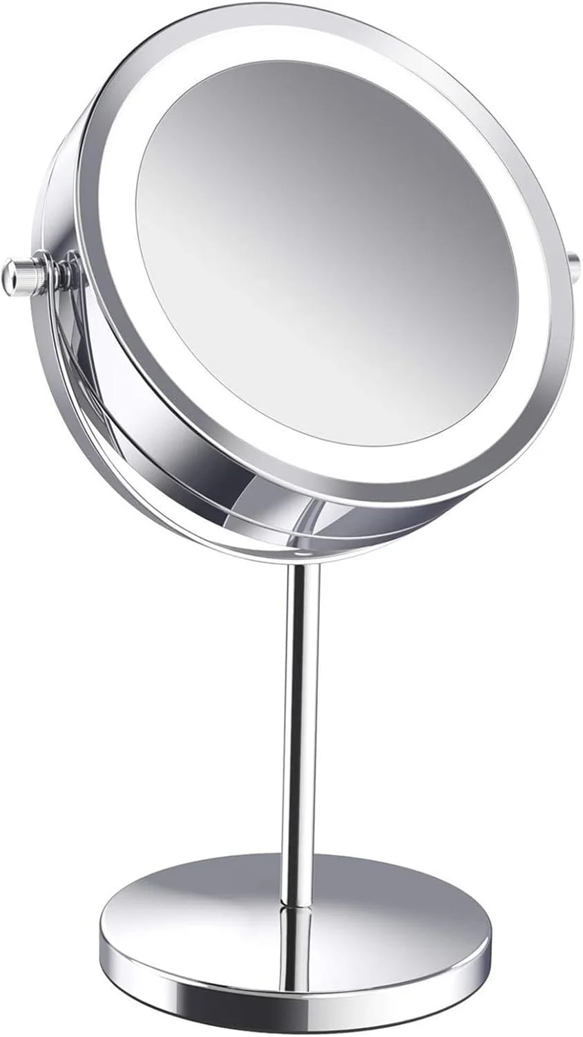 آینه آرایشی دو طرفه بزرگنمایی Cryfokt، آینه بزرگنمایی 5 برابر، آینه رومیزی با چرخش 360 درجه با نور LED، آینه بزرگنمایی برای خانه، روشویی حمام و مسافرت