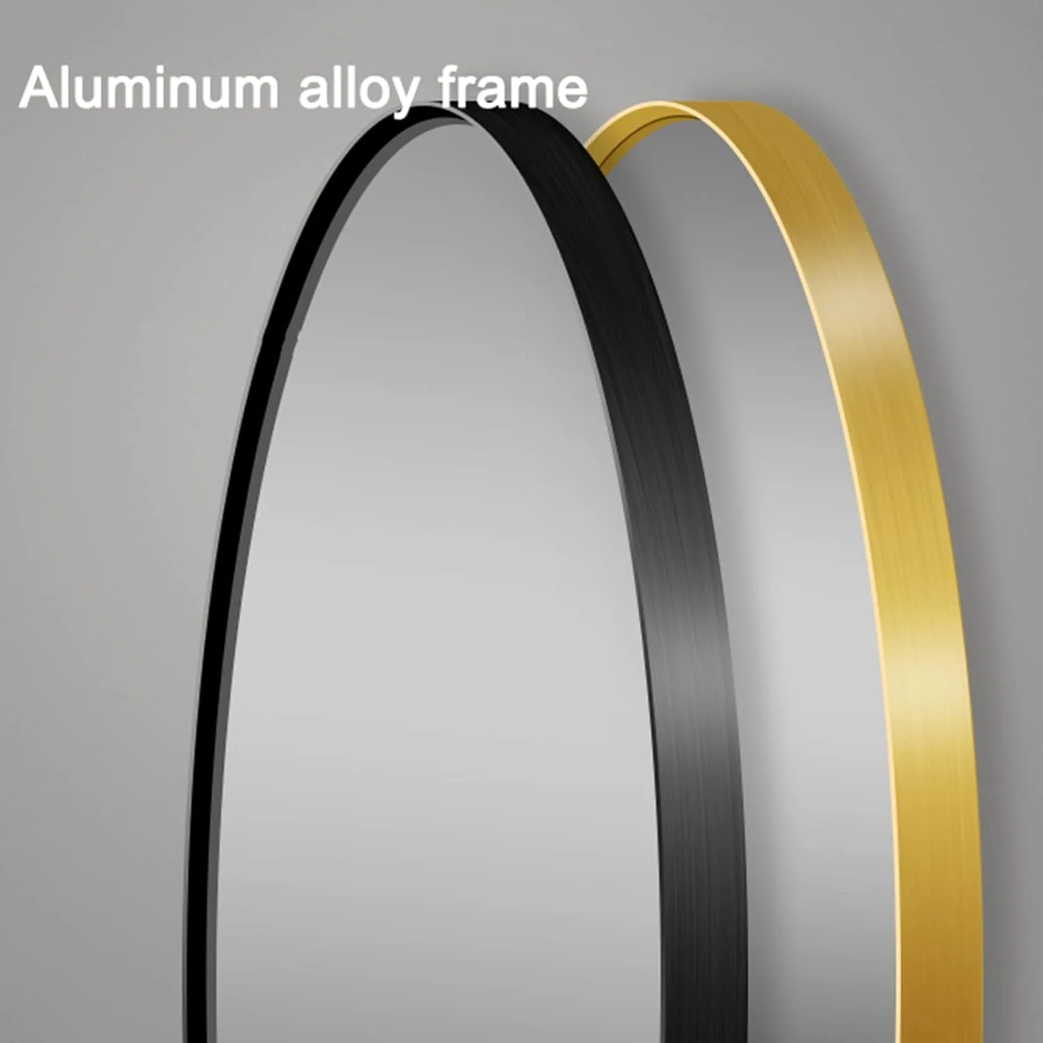 آینه تزئینی بیضی شکل، آینه حمام با قاب فلزی، آینه دیواری برای روشویی، اتاق نشیمن، اتاق خواب، ورودی، مشکی، طلایی، آویز عمودی یا افقی (رنگ: مشکی، اندازه: (مشکی 60X