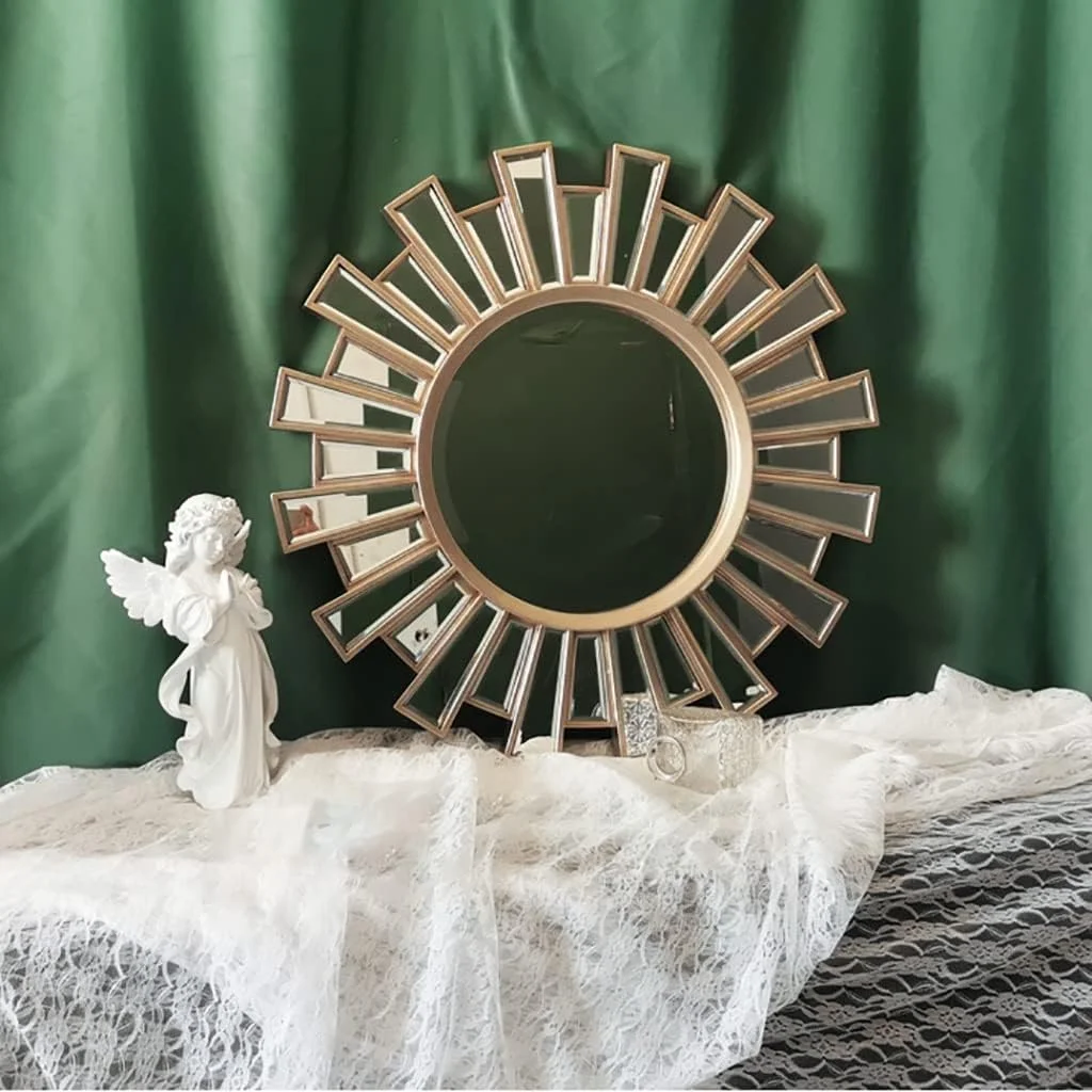 آینه دیواری گرد دکوراتیو، آینه دکوراتیو طرح خورشیدی، آینه حمام، آینه آرایش، آینه میز آرایش اتاق خواب، آینه دکوری ورودی، آینه تزئینی با قاب طرح دار