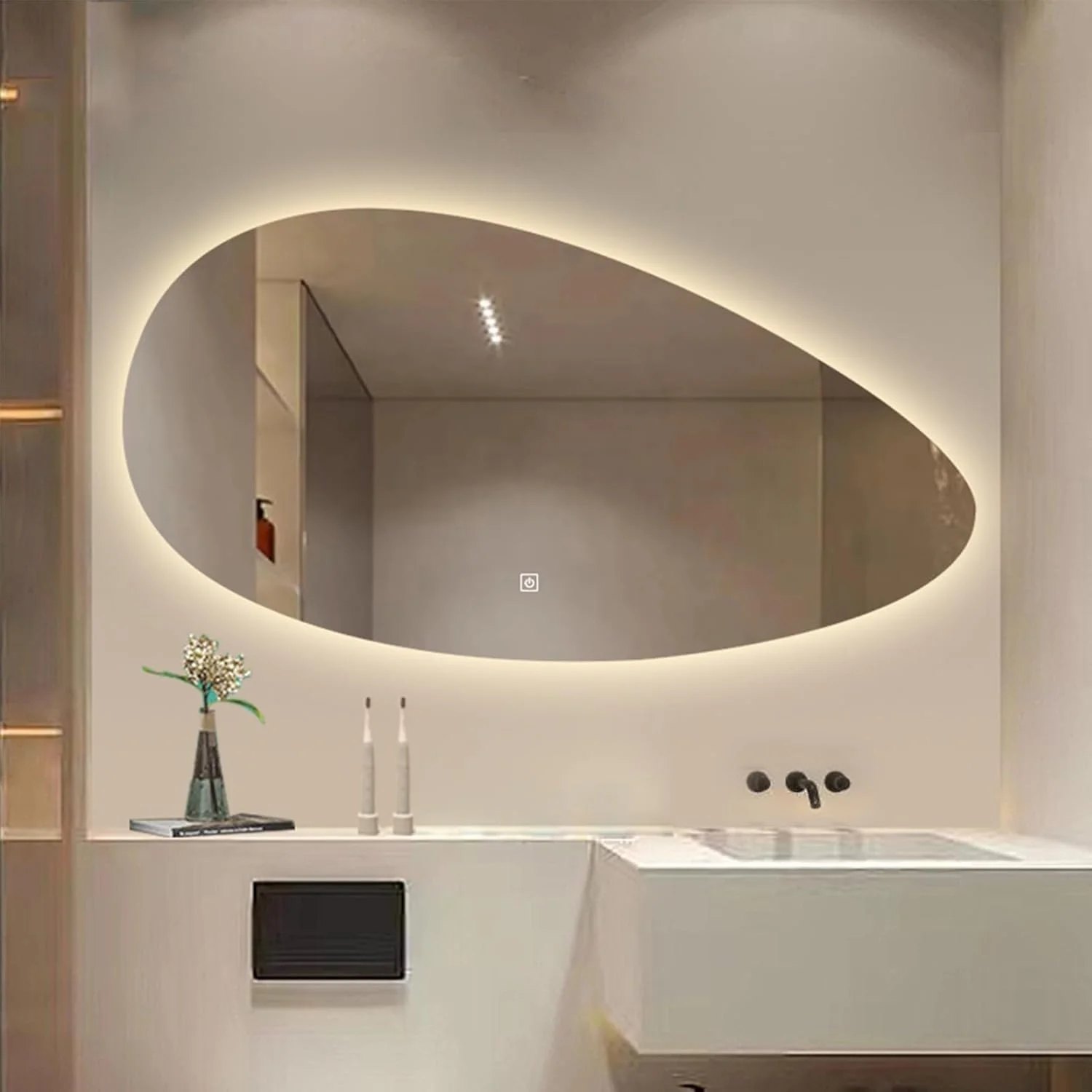 آینه دیواری با قابلیت تنظیم نور در 3 رنگ، آینه ضد بخار حمام، آینه روشویی با دکمه لمسی هوشمند، ضد انفجار، مناسب برای ورودی اتاق خواب، اتاق نشیمن، حمام (سایز: 60cmx90cm / "23.6x35.4")