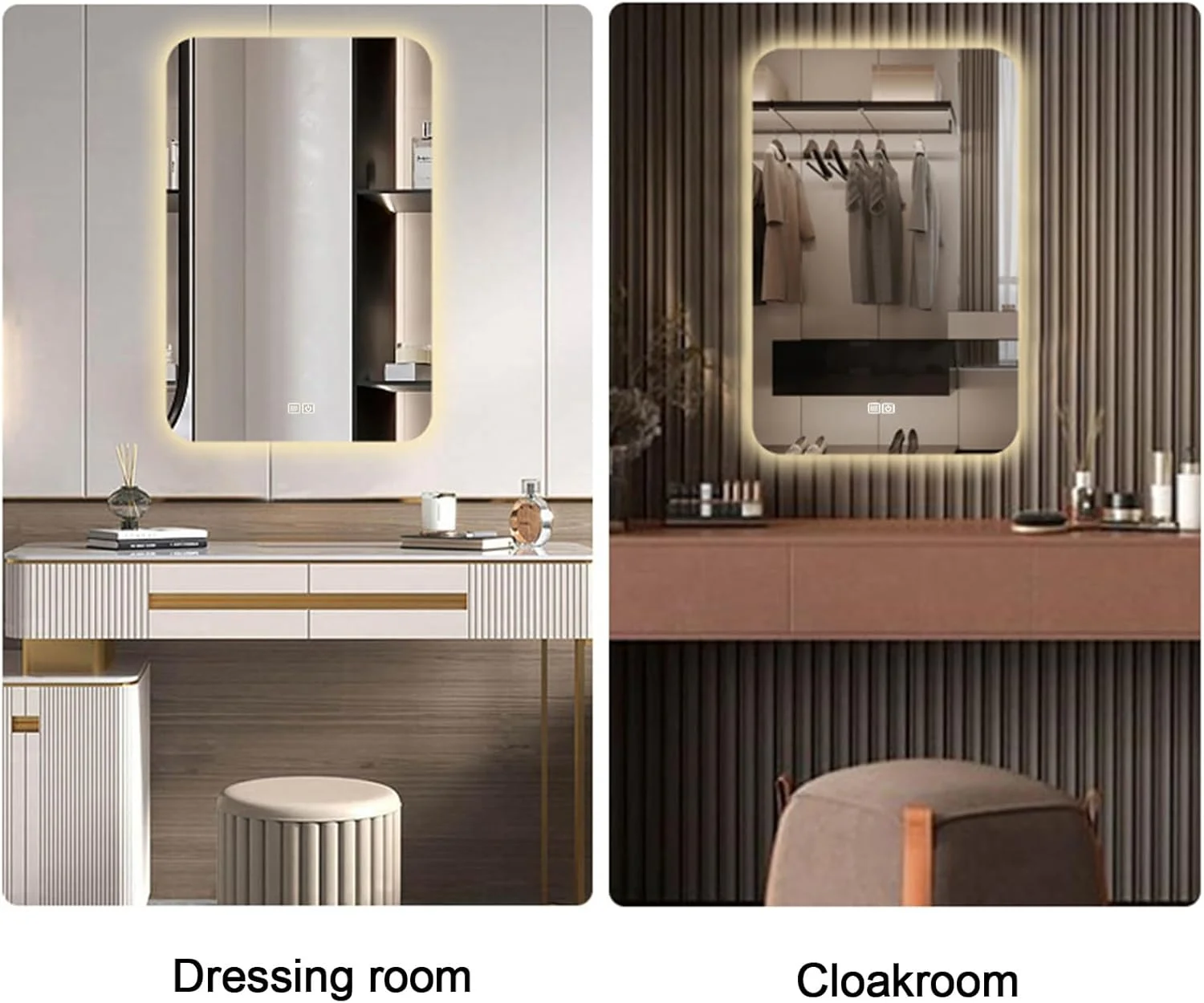 آینه حمام مربعی ضد بخار، آینه حمام ال ای دی دار، آینه حمام ال ای دی ضد انفجار HD، نور سه رنگ قابل تنظیم، آینه دیواری لمسی برای حمام، دستشویی (نور سه رنگ)