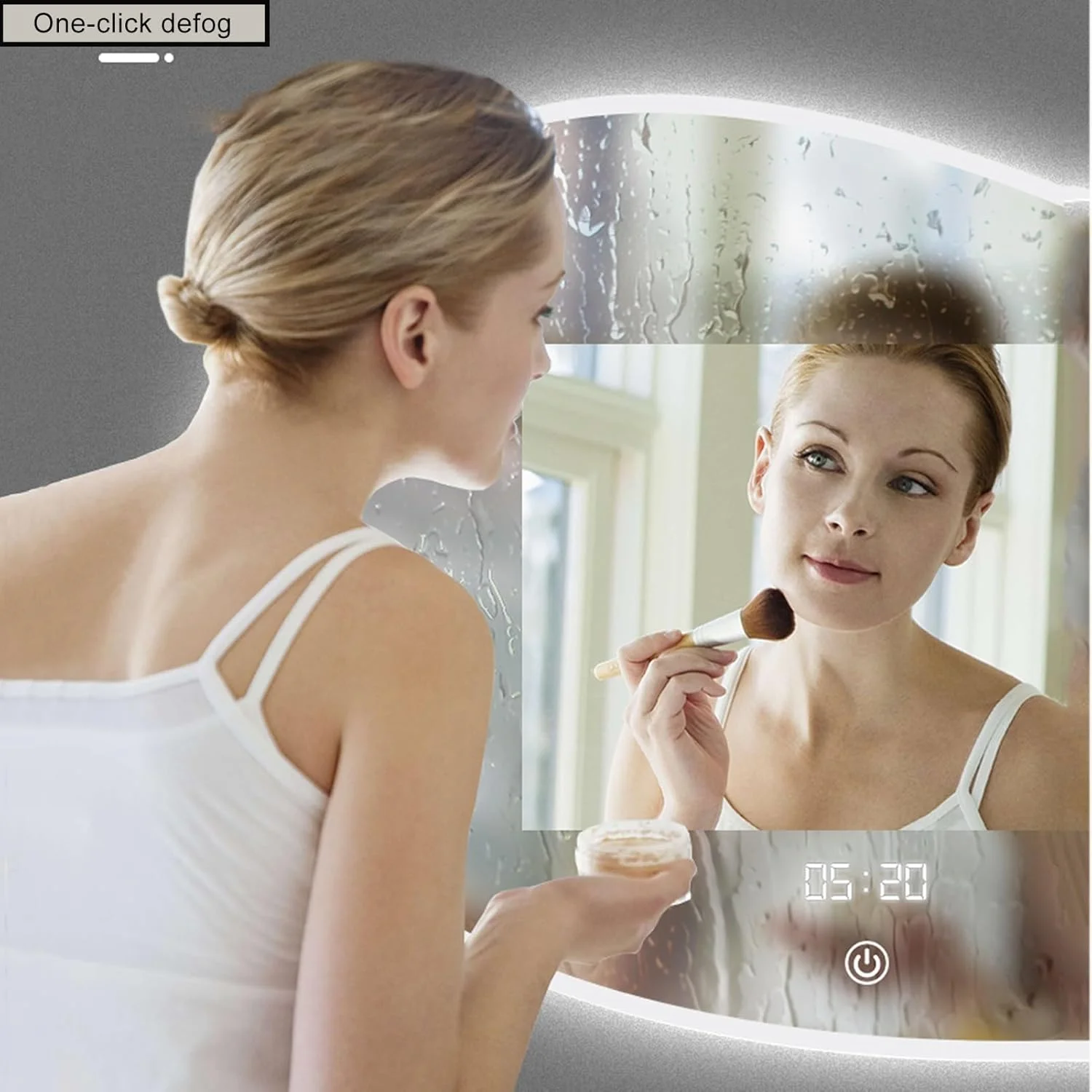 آینه دیواری با قابلیت تنظیم نور در 3 رنگ، آینه ضد بخار حمام، آینه روشویی با دکمه لمسی هوشمند، ضد انفجار، مناسب برای ورودی اتاق خواب، اتاق نشیمن، حمام (سایز: 60cmx90cm / "23.6x35.4")