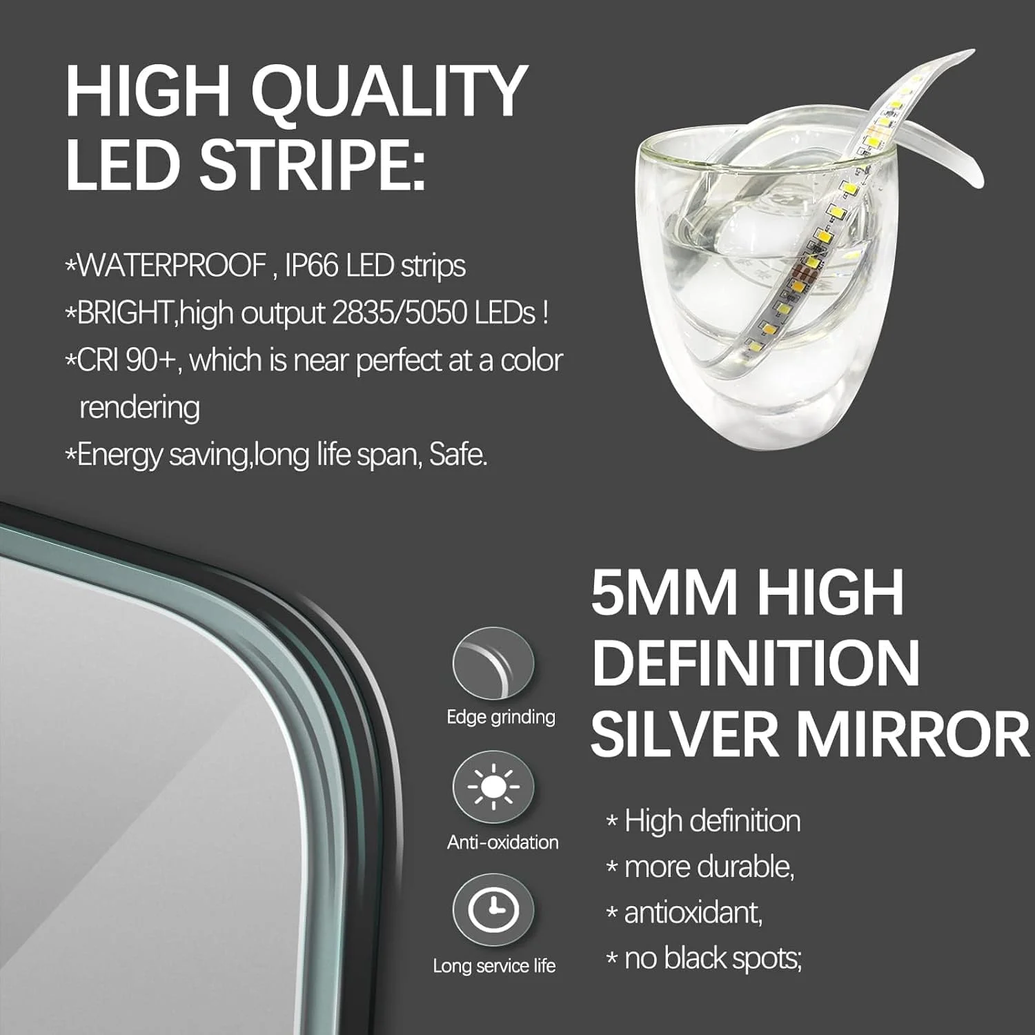 آینه حمام LED بیضی شکل DECORHILLS، آینه روشویی 100x70 سانتی متر، ضد بخار، نور 3 رنگ دیمر دار برای حمام، آینه آرایش دیواری (قاب طلایی، 100 * 70 سانتی متر) (قاب مشکی)