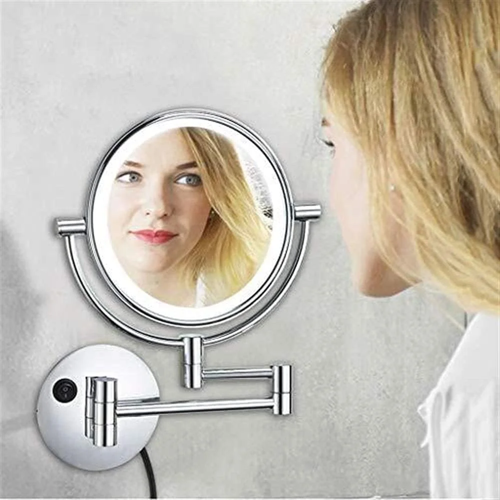 آینه دیواری با سیم برق، قطر 20 سانتی متر، نور سفید، آینه معمولی در جلو و آینه بزرگنمایی 3 برابر در پشت، آینه آرایشی حمام آینه دیواری با سیم برق، قطر 20 سانتی متر، نور سفید، آینه معمولی در جلو و آینه بزرگنمایی 3 برابر در پشت، آینه آرایشی حمام