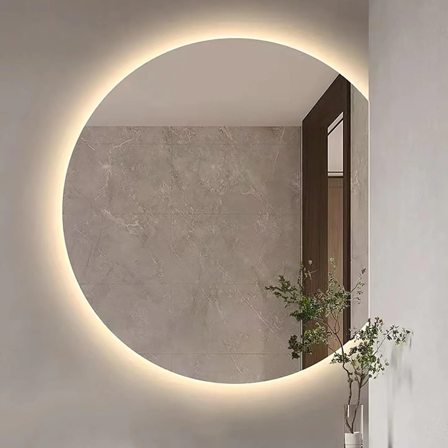 آینه آرایشی نیمه ماه LED هوشمند با قابلیت تنظیم نور، ضد بخار HD تزئینی، آینه حمام دیواری برای دکوراسیون منزل (برش راست 80x72 سانتی متر)