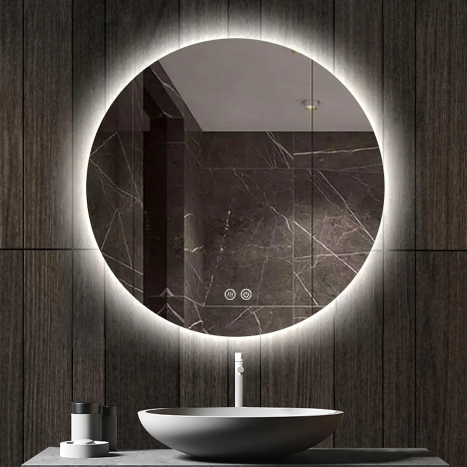 آینه دیواری LED کم نور شونده برای حمام، آینه هوشمند HD، کلید لمسی، آینه روشویی دیواری LED با نور سه رنگ، آینه ضد بخار برای حمام، اتاق نشیمن (نور گرم، 70 سانتی متر)
