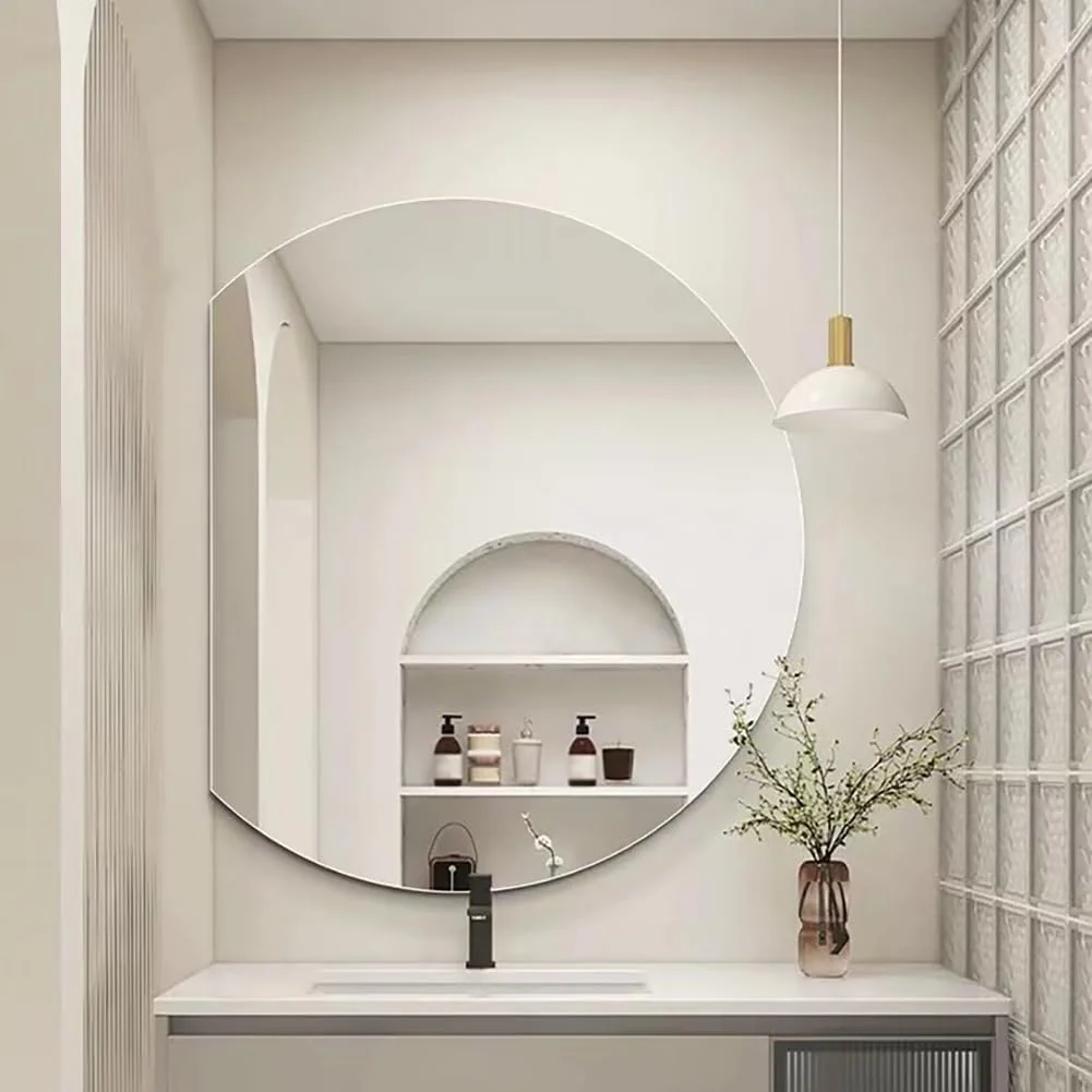 آینه آرایشی نیمه ماه LED هوشمند با قابلیت تنظیم نور، ضد بخار HD تزئینی، آینه حمام دیواری برای دکوراسیون منزل (برش راست 80x72 سانتی متر)