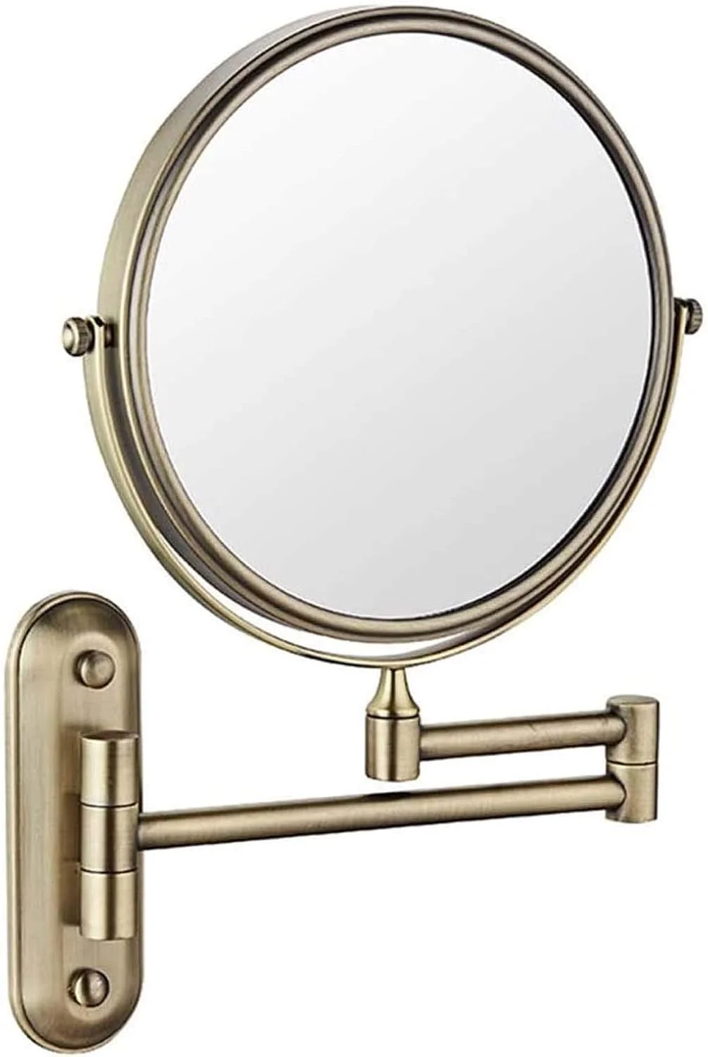 آینه آرایشی دیواری حمام، آینه آرایشی گرد با بزرگنمایی 10 برابر، آینه آرایشی دو طرفه با چرخش 360 درجه، برای آرایش، اصلاح صورت و مراقبت از پوست (برنزی)