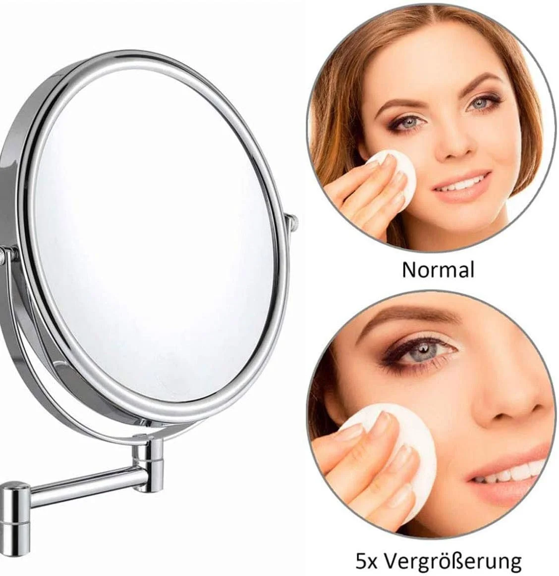 آینه آرایشی دیواری با بزرگنمایی 5 برابر، آینه گرد 8 اینچی حمام با قابلیت چرخش 360 درجه، ایده آل برای آرایش، استفاده از لنز و اصلاح (رزگلد)