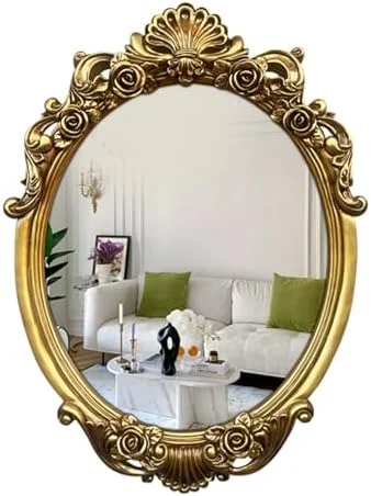 آینه دیواری طرح قدیمی 60x80 سانتی متر، آینه بیضی با قاب پلی یورتان، آینه تزئینی برای حمام، اتاق خواب، اتاق نشیمن