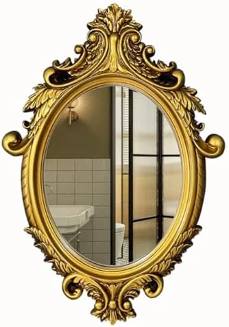 آینه بیضی شکل آویز، قاب منبت کاری شده عتیقه، 61X86 سانتی متر، آینه دیواری تزئینی برای حمام، اتاق خواب، اتاق نشیمن، شومینه، ورودی