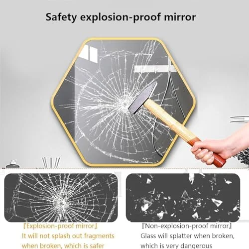 آینه حمام با قاب فلزی، آینه دیواری با کیفیت بالا، ضد زنگ، قابل نصب افقی یا عمودی برای اتاق نشیمن، اتاق خواب، راهرو و اتاق نشیمن، طلایی، 50 سانتی متر