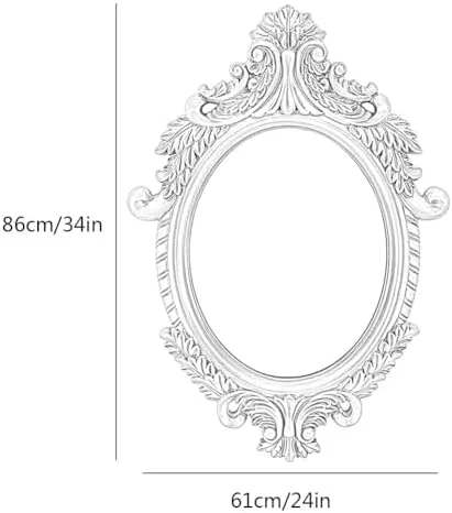 آینه بیضی شکل آویز، قاب منبت کاری شده عتیقه، 61X86 سانتی متر، آینه دیواری تزئینی برای حمام، اتاق خواب، اتاق نشیمن، شومینه، ورودی