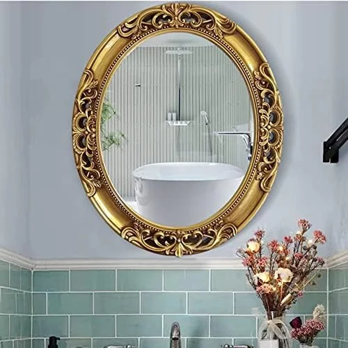 آینه دیواری بزرگ طرح قدیمی، آینه دیواری بیضی عتیقه، شیشه HD، نصب عمودی افقی، دکوراسیون منزل، مناسب روشویی، ورودی، اتاق خواب، حمام، 60x70 سانتی متر، طرح عتیقه