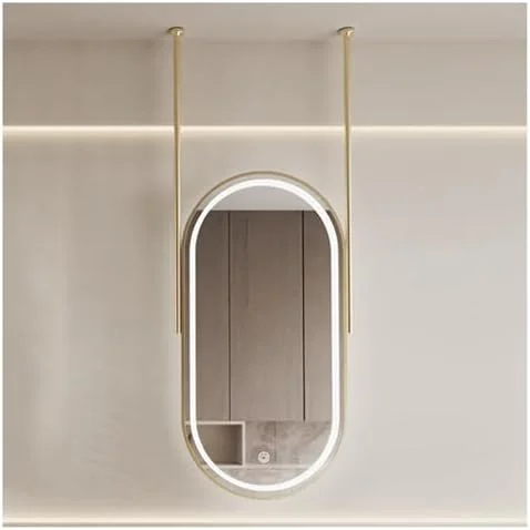 آینه حمام استیل ضد زنگ سقفی دیواری با قاب فلزی چراغ دار LED، مناسب برای اصلاح، آرایش، مناسب برای سرویس بهداشتی، ورودی، فروشگاه، گرم