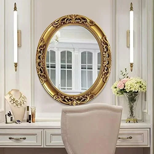آینه دیواری بزرگ طرح قدیمی، آینه دیواری بیضی عتیقه، شیشه HD، نصب عمودی افقی، دکوراسیون منزل، مناسب روشویی، ورودی، اتاق خواب، حمام، 60x70 سانتی متر، طرح عتیقه