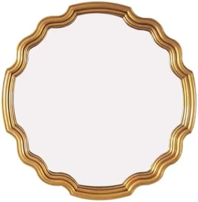 آینه گرد دیواری، آینه آرایشی موج‌دار، آینه دیواری دالبری، آینه تزئینی دایره‌ای برای اتاق خواب، اتاق نشیمن، خانه، دفتر، ورودی (طلایی - 1L X 1W سانتی‌متر)