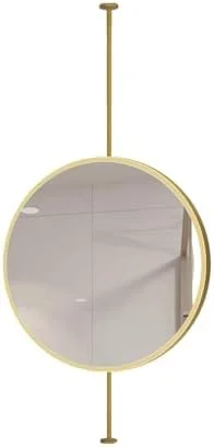 آینه دیواری گرد، آینه آویز حمام با میله آویز، آینه روشویی آویز حمام با قاب فلزی، آینه معلق بزرگ تزئینی (طلایی - 1L X 1W سانتی متر)