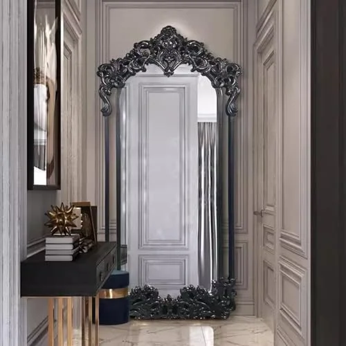آینه حمام، آینه قدی، آینه تمام قد، آینه بدنه طرح قدیمی، آینه دیواری بدنه، آینه قدی الهام گرفته شده، آینه آرایشی، آینه تزئینی، آینه آویز برای حمام، مناسب لباس پوشیدن (مشکی - 70X180 سانتی متر)