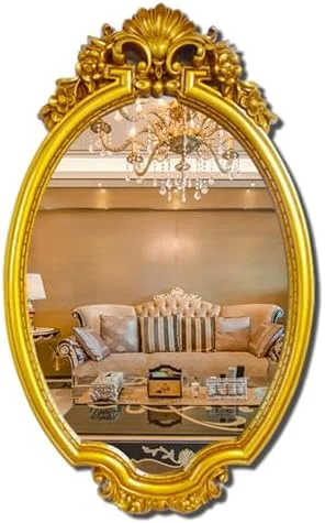 آینه دیواری بیضی شکل حمام، آینه تزئینی وینتیج، 61x99 سانتی متر، آینه بزرگ حمام، آینه روشویی، آینه آویز دیواری