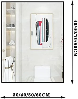 آینه حمام بزرگ تمام صفحه، آینه روشویی بدون سوراخکاری، آینه حمام مستطیلی، آینه دیواری با قاب آلومینیومی، آینه تزئینی برای اتاق خواب (طلایی - 60 * 80 سانتی متر)