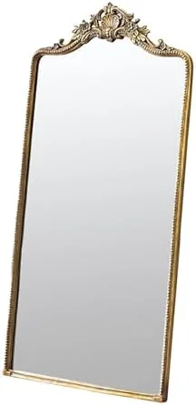 آینه حمام با لبه طلایی، آینه با قاب فلزی، آینه لبه دار سنتی برای دیوار، آینه دیواری تزئینی عتیقه برای حمام، طلایی - 60 * 90 سانتی متر (طلایی - 70 * 140 سانتی متر)