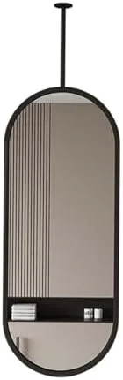 آینه بیضی سقفی برای روشویی حمام، آینه اصلاح سقفی، آینه تزئینی بزرگ آویز حمام قابل تنظیم (مشکی - 80 طول X 40 عرض سانتی متر)