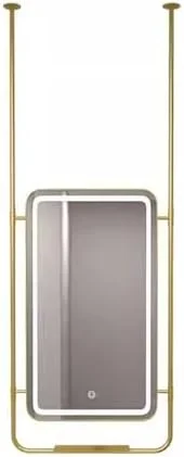 آینه حمام با قاب فلزی و نورپردازی ال ای دی، آینه گرد آویز سقفی با دکمه لمسی، مناسب اتاق خواب، راهرو، اتاق نشیمن با میله آویز (طلایی - 60X120 سانتی متر)