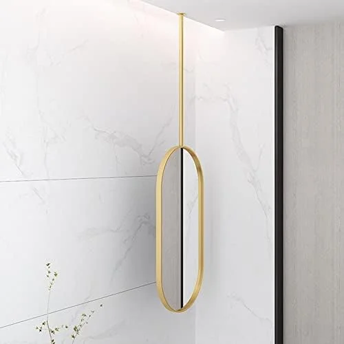 آینه حمام مناسب سقف، آینه آرایش بیضی، آینه با قاب مشکی، آینه حمام با نصب آویز، آینه روشویی مناسب منزل/هتل (طلایی - 60 * 80 سانتی متر)