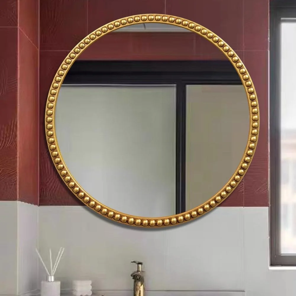 آینه دیواری گرد برای میز آرایش، حمام، دکوراسیون منزل، آینه دایره ای وینتیج 60 سانتی متری با قاب مهره دار طلایی، آینه دیواری برای راهرو، اتاق نشیمن، اتاق خواب