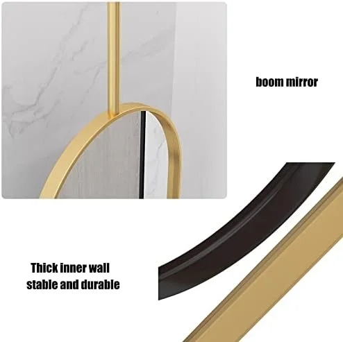 آینه حمام مناسب سقف، آینه آرایش بیضی، آینه با قاب مشکی، آینه حمام با نصب آویز، آینه روشویی مناسب منزل/هتل (طلایی - 60 * 80 سانتی متر)