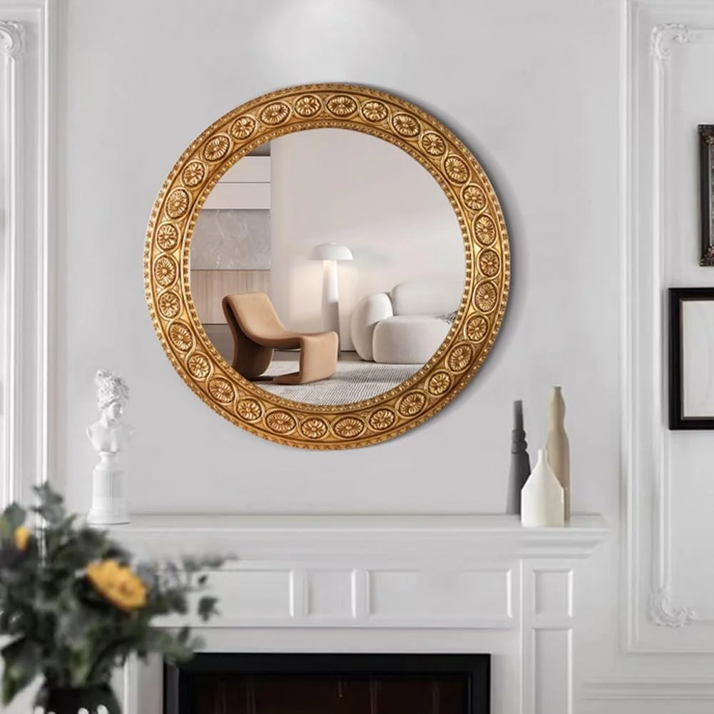 آینه گرد حمام، آینه تزئینی عتیقه ورودی، آینه دیواری وینتیج 100 سانتی‌متری، آینه آویز طلایی برای اتاق خواب، اتاق نشیمن