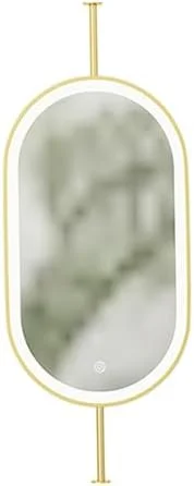 آینه حمام LED با نورپردازی، آینه سقفی شناور بیضی شکل مناسب منزل یا هتل، آینه شیشه ای دکوراتیو مینیمالیستی (طلایی - 50X80 سانتی متر)