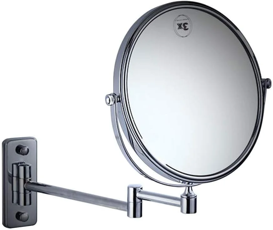 آینه آرایشی، آینه رومیزی نقره ای با پایه مستطیلی 8 اینچی با بزرگنمایی 3 برابر، آینه دیواری تاشو تلسکوپی برای حمام