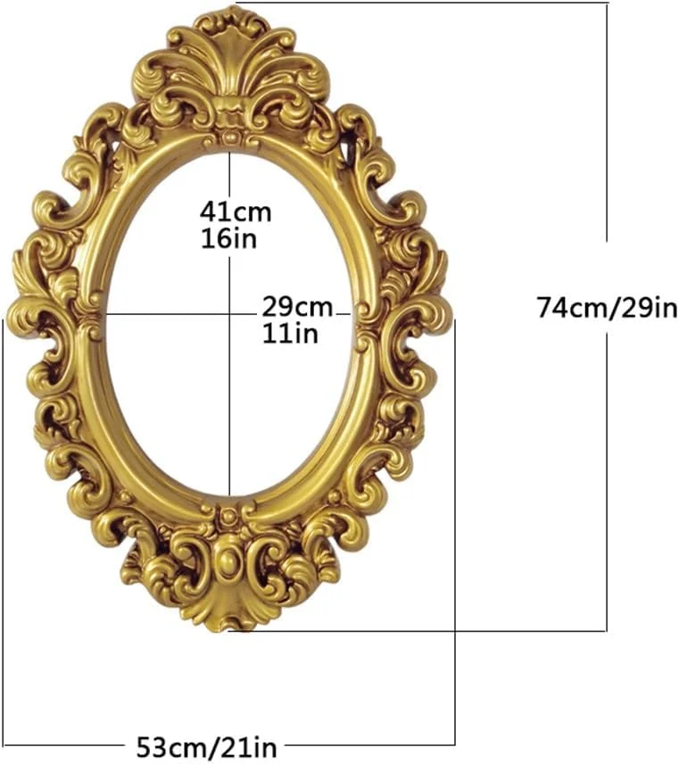 آینه دیواری حکاکی شده، آینه آویز بیضی شکل وینتیج، آینه طلایی عتیقه 53x74 سانتی متری برای میز آرایش، حمام، اتاق خواب، اتاق نشیمن، ورودی