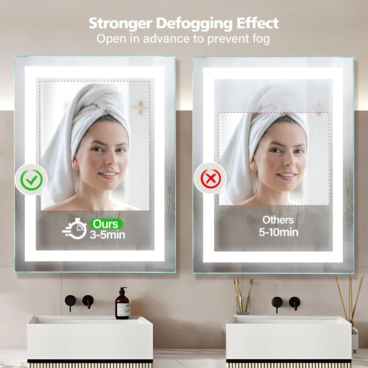 آینه حمام چراغ دار DR.LUX سایز 81x61 سانتی متر، آینه روشویی دیواری LED فوق العاده روشن با ناحیه ضد مه بزرگ، قابل تنظیم 3000K-6000K، خاموش شدن خودکار، دارای حافظه، هدیه مناسب برای خانه نو