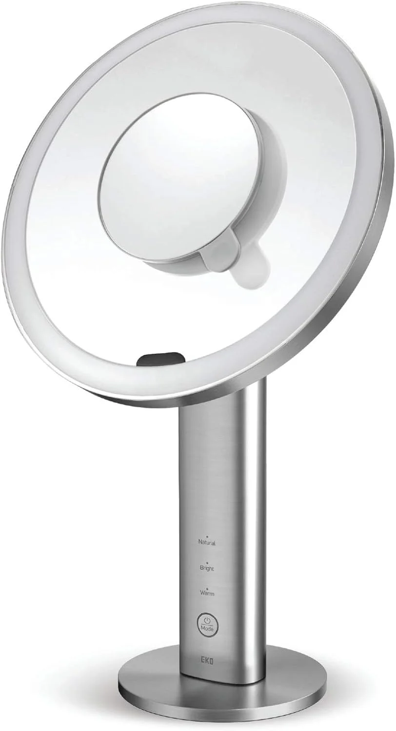 آینه سنسوردار فوق شفاف EKO iMira - آینه روشنایی دار پیشرفته هوشمند برای حمام و اتاق خواب با بزرگنمایی 1 برابر و 5 برابر، استیل ضد زنگ، 20 سانتی متر