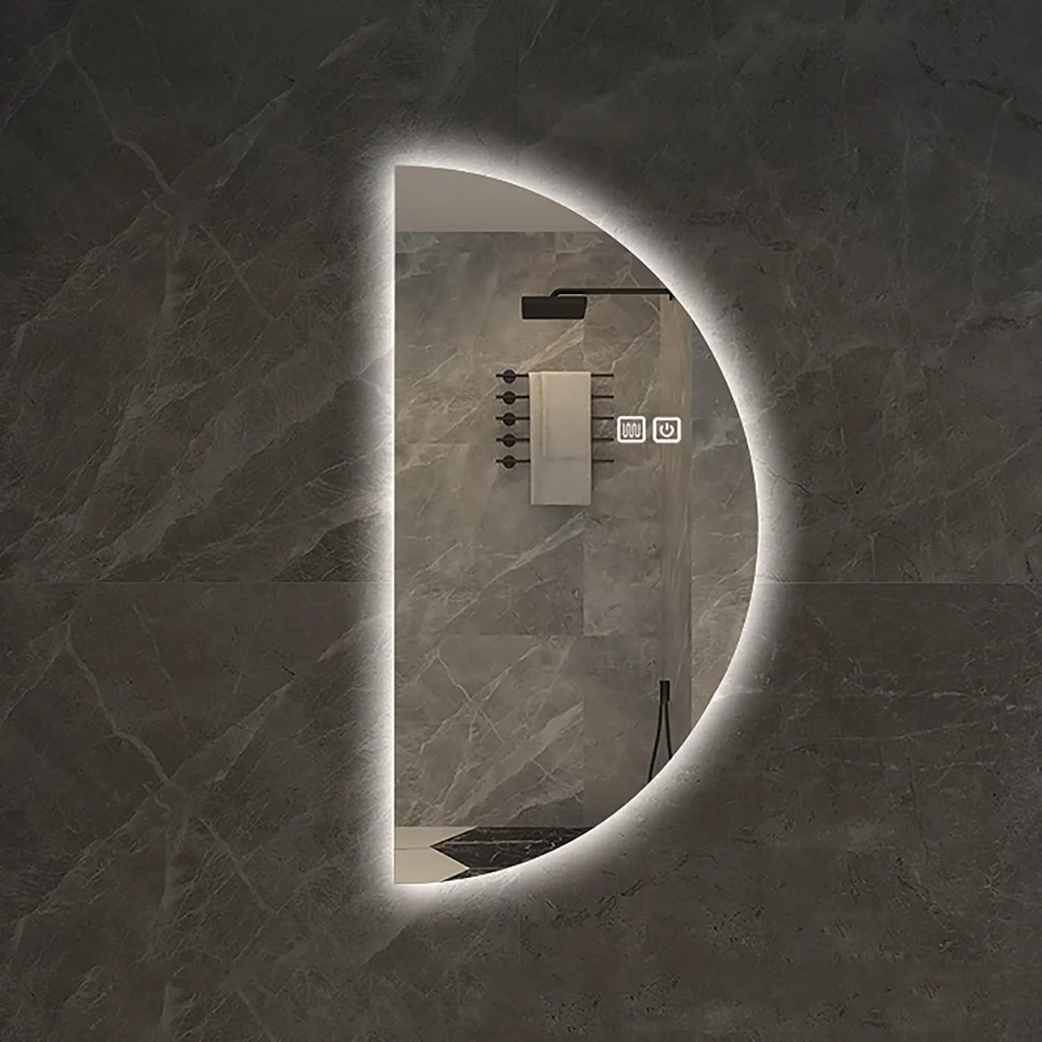 آینه حمام ضد بخار با چراغ های LED، آینه های روشویی نیم دایره برای دیوار با پد ضد بخار، آینه ضد انفجار کم نور 3 رنگ با دکمه لمسی (اندازه: 35x70 سانتی متر)