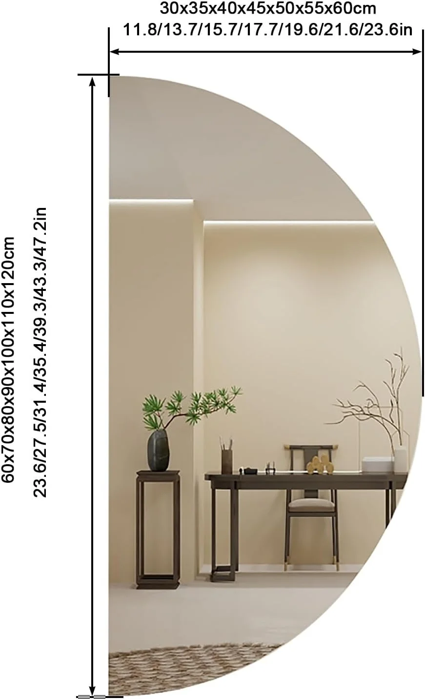 آینه حمام ضد بخار با چراغ های LED، آینه های روشویی نیم دایره برای دیوار با پد ضد بخار، آینه ضد انفجار کم نور 3 رنگ با دکمه لمسی (اندازه: 35x70 سانتی متر)