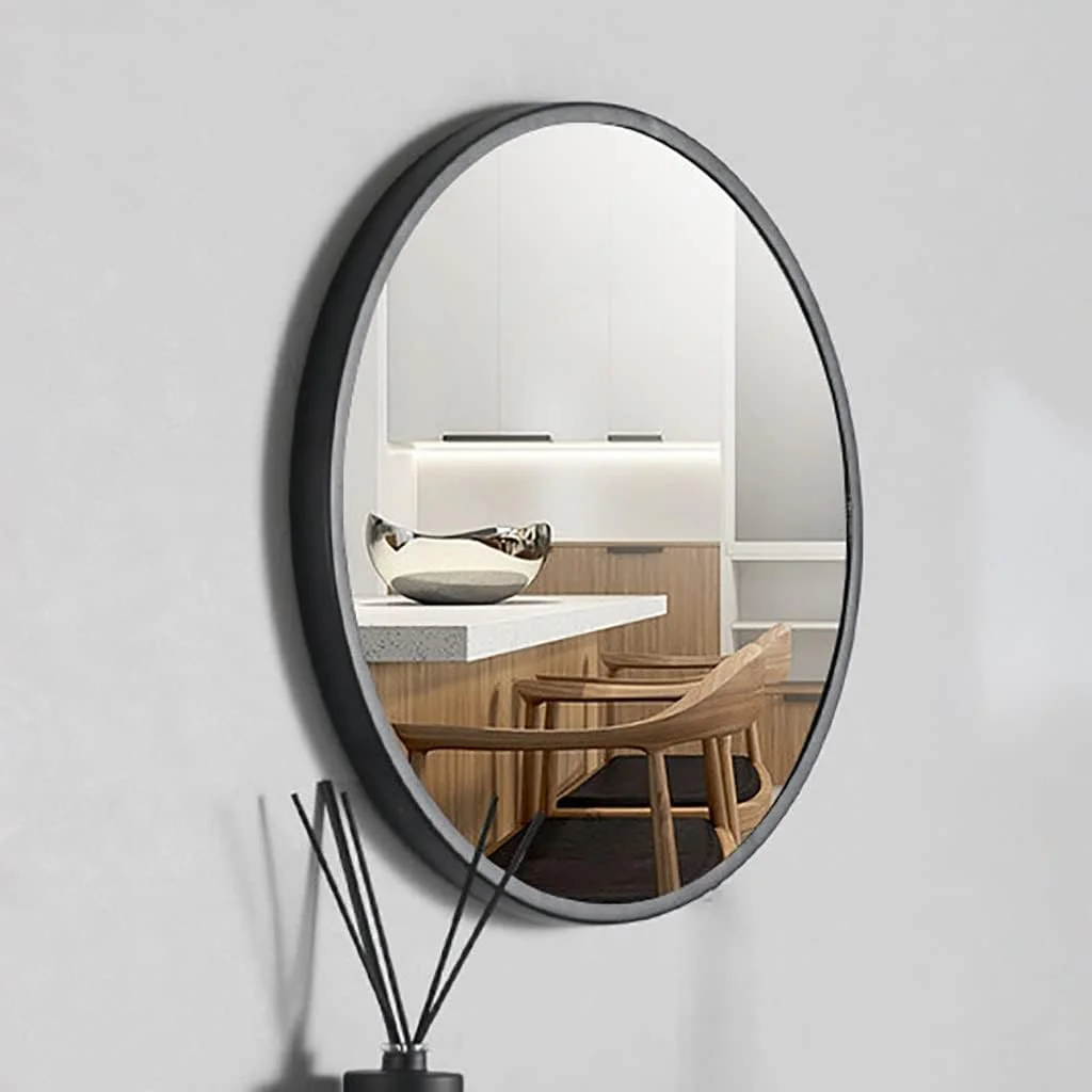 آینه گرد دیواری ضد انفجار، آینه دیواری، آینه گرد نصب شده روی دیوار، آینه حمام، آینه آرایش، آینه روشویی اتاق خواب، آینه دکور راهرو (رنگ: مشکی، اندازه: 60 سانتی متر)