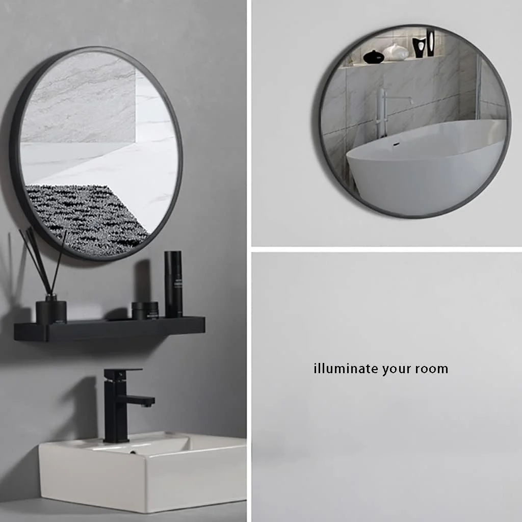 آینه گرد دیواری ضد انفجار، آینه دیواری، آینه گرد نصب شده روی دیوار، آینه حمام، آینه آرایش، آینه روشویی اتاق خواب، آینه دکور راهرو (رنگ: مشکی، اندازه: 60 سانتی متر)