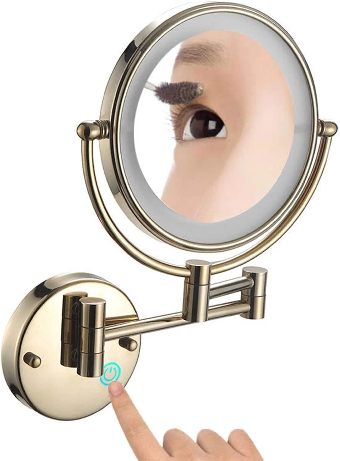 آینه آرایشی دیواری، آینه روشویی با قابلیت چرخش 360 درجه و بازویی تاشو، آینه اصلاح صورت و آرایش 8 اینچی (کروم با بزرگنمایی 5 برابر)