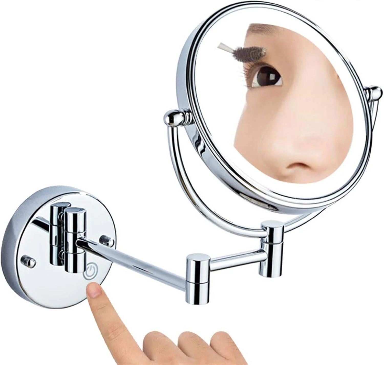 آینه آرایشی دیواری، آینه روشویی با قابلیت چرخش 360 درجه و بازویی تاشو، آینه اصلاح صورت مناسب حمام، آینه آرایشی 8 اینچی (کروم با بزرگنمایی 5 برابر)